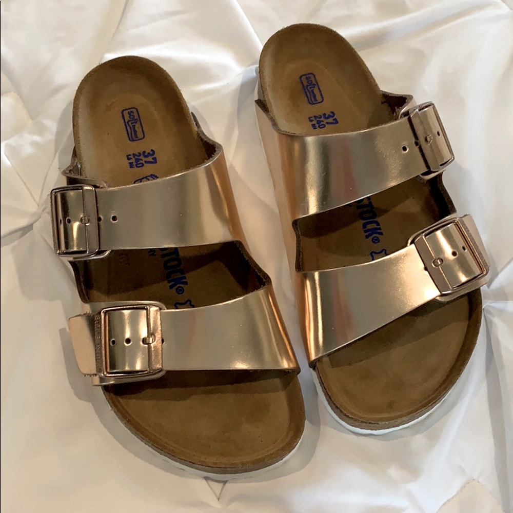 Birkenstock rose gold sandals